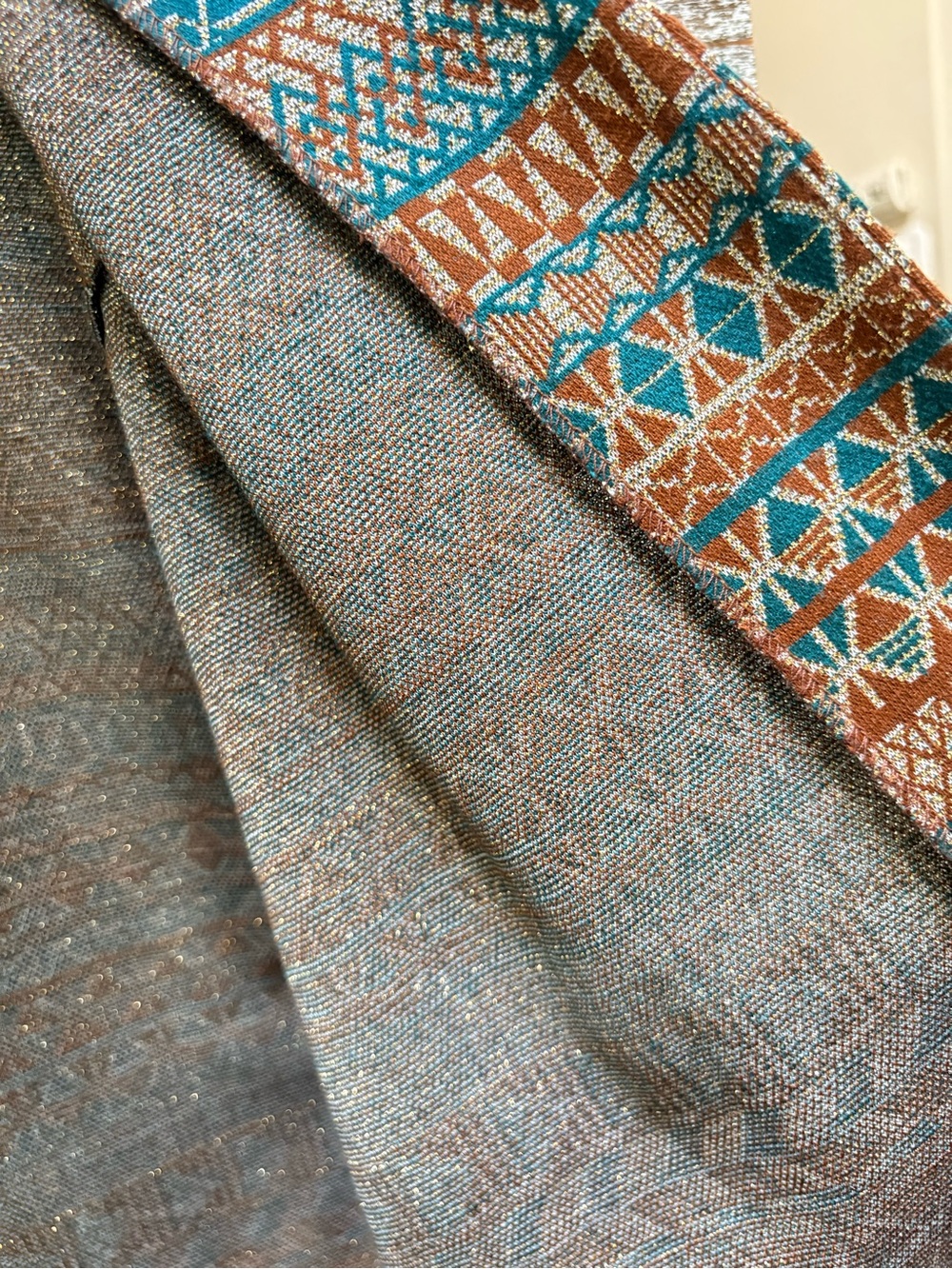 D'Allaird's | Vintage Open-Front Metallic Cardi Jacket - Women's 10, Rust/Teal - Picture 5 of 7